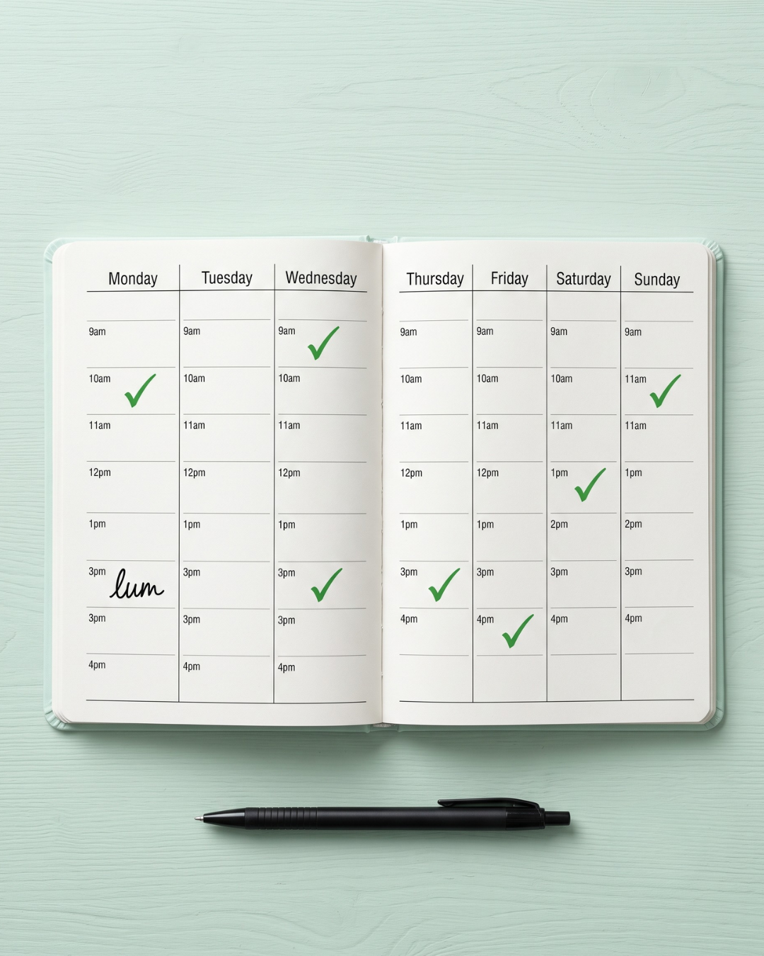 Weekly clinic planner showing appointment slots confirmed through automated text reminders