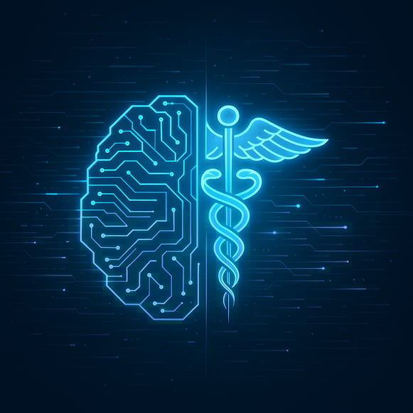 A conceptual image showing the integration of artificial intelligence with healthcare, symbolizing how AI workflow automation for a medical office works.