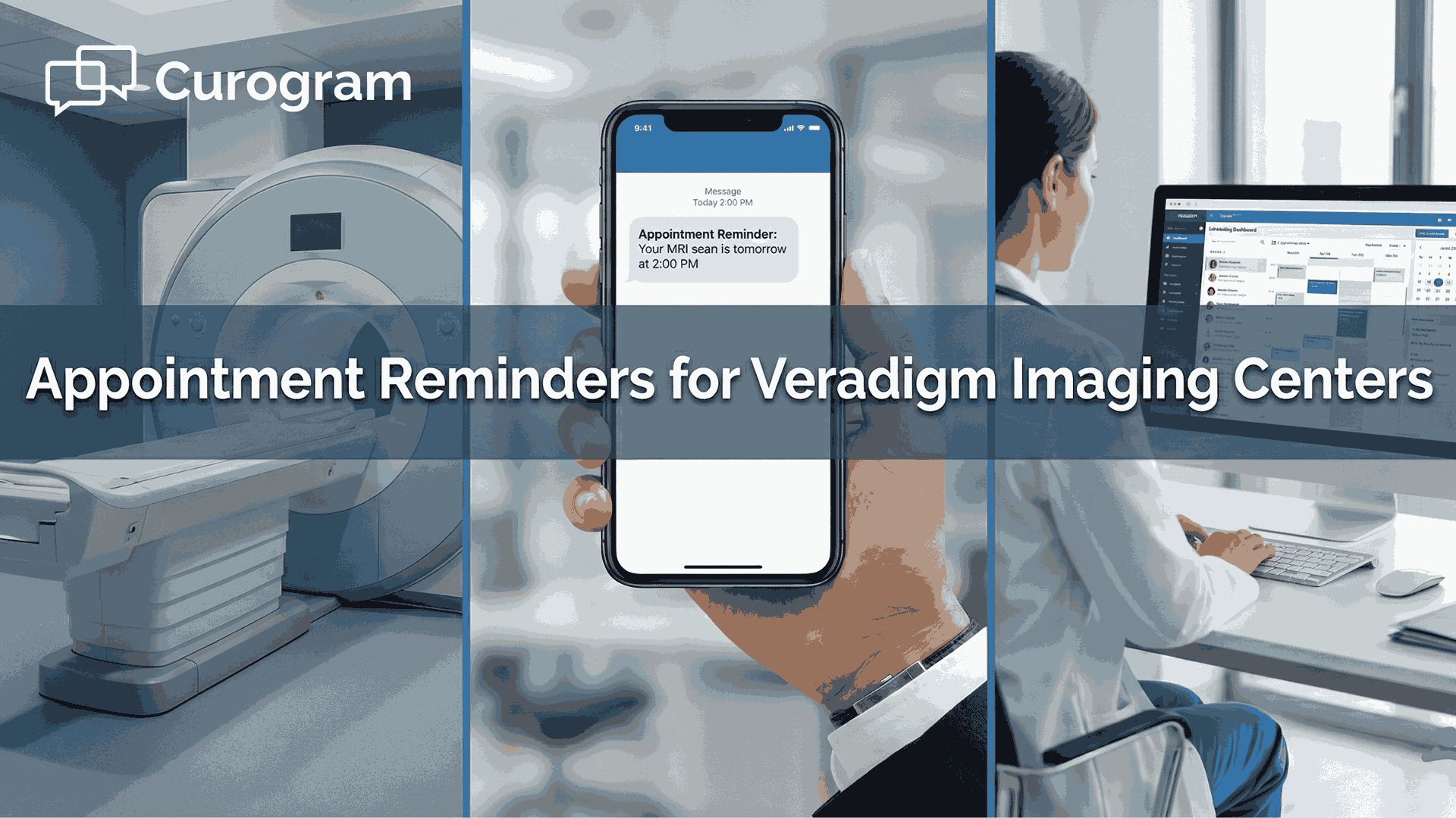 Patient receiving MRI appointment reminder text at imaging center