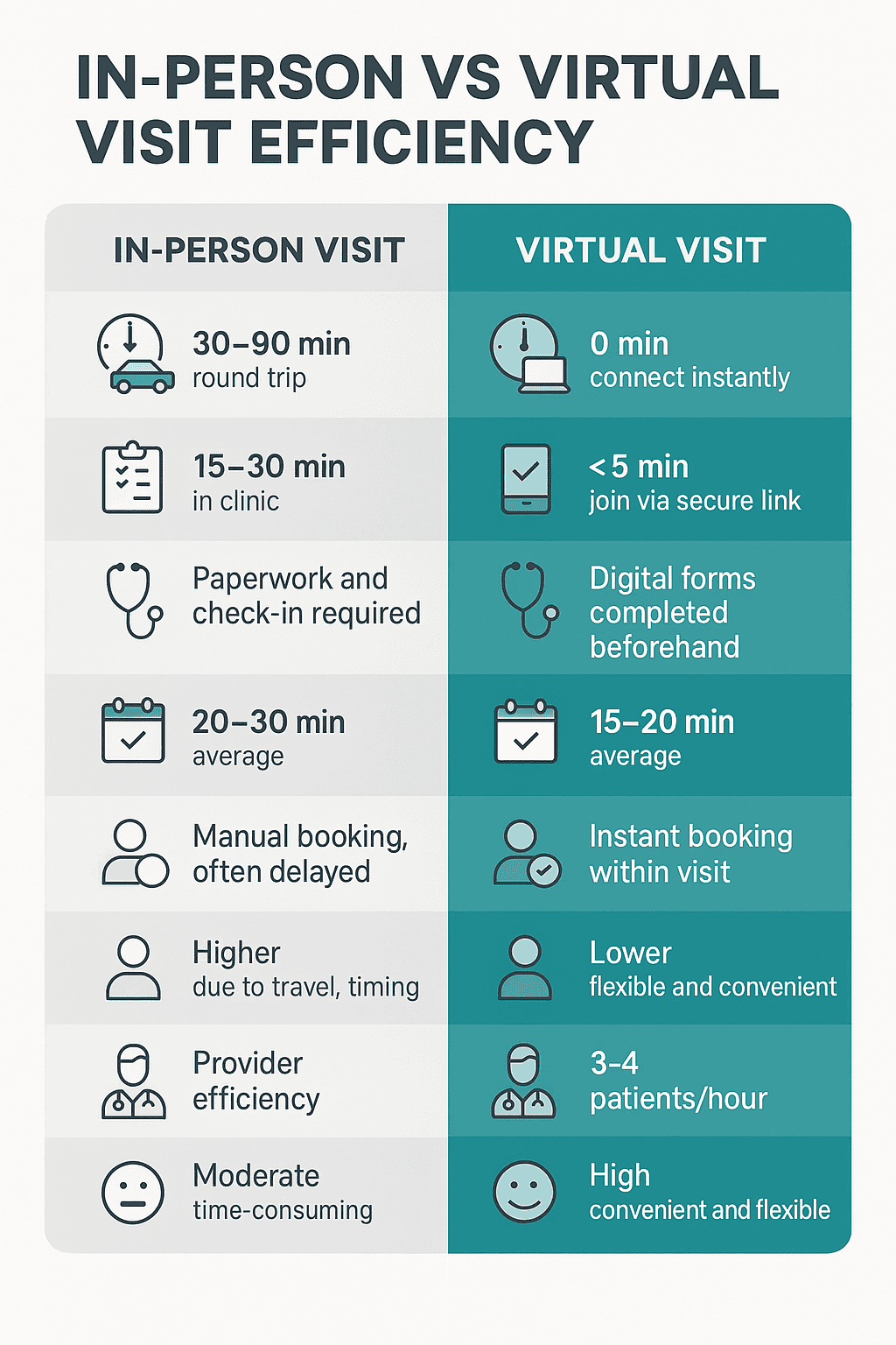 Comparison between in=person visit and telehealth visit