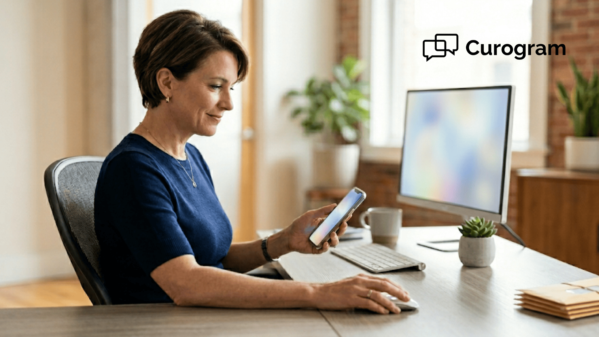 Healthcare practice billing manager reviewing payments on a phone
