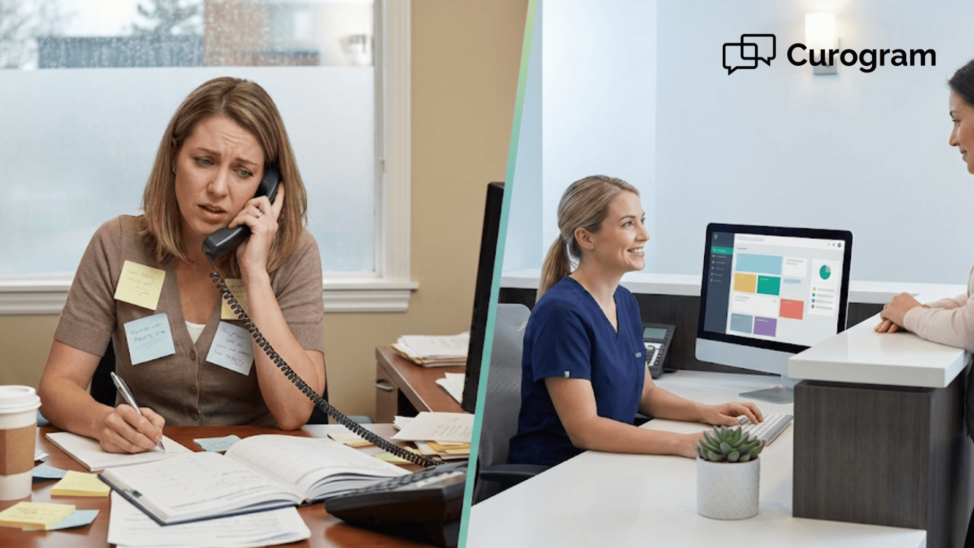 Medical office front desk before and after switching to automated appointment reminders