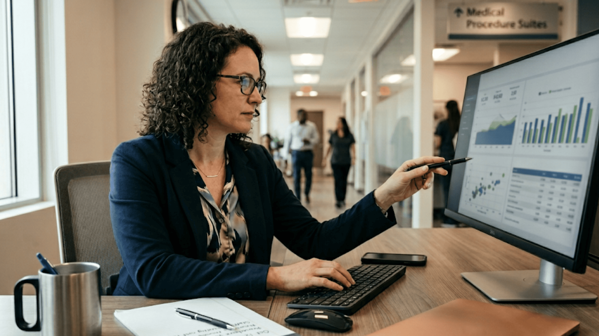 Healthcare revenue cycle manager reviewing OBL cancellation and procedure data