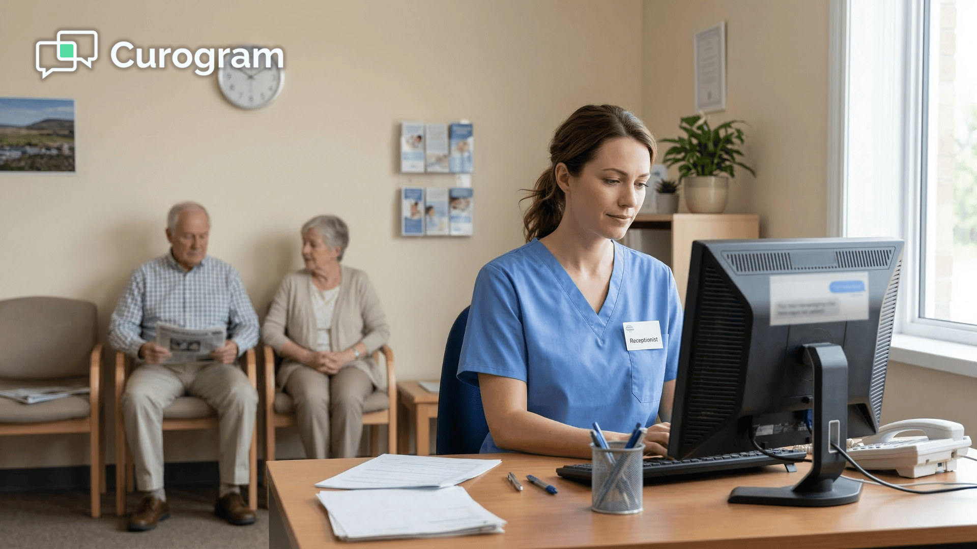 Rural clinic front desk staff texting patients using Azalea Health HIPAA-compliant platform