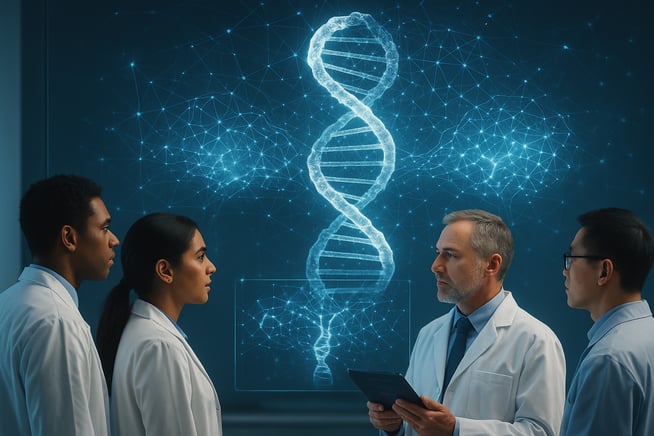 The future of conversational AI in healthcare, showing the integration of AI with genomics and personalized medicine.