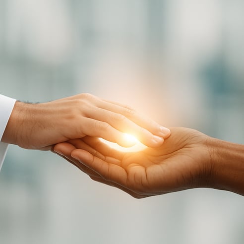 A powerful and symbolic image representing empathy and connection, key elements for overcoming barriers when communicating with patients.