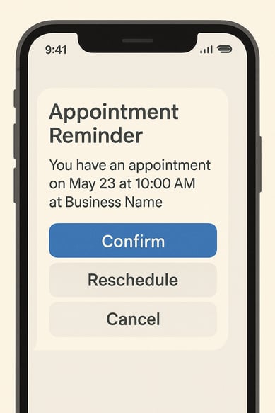 Example of an effective appointment reminder text message on a smartphone, a crucial tool for reducing no shows.