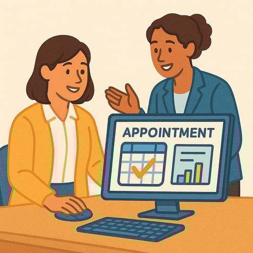Visual representation of staff training on appointment management and client communication, essential for reducing no shows.