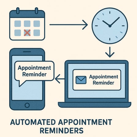 Visual showing automated appointment reminders on a smartphone and computer, representing multi-channel communication