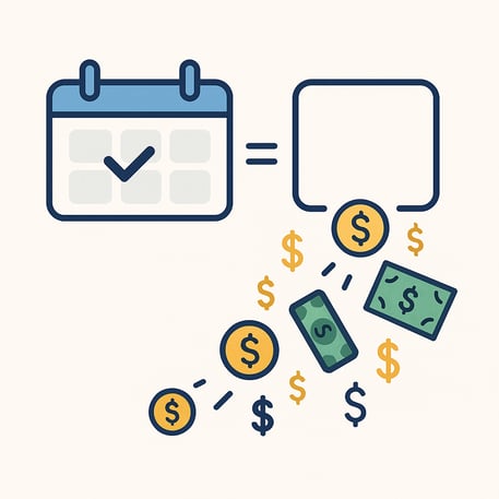 Symbolic illustration showing money being lost from an empty appointment slot, representing the financial cost of a no-show