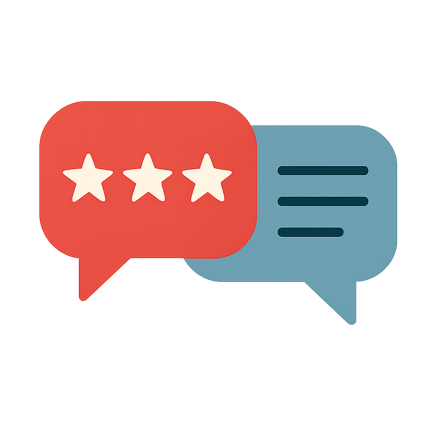 Graphic of two speech bubbles representing online patient reviews and feedback for a dental practice."