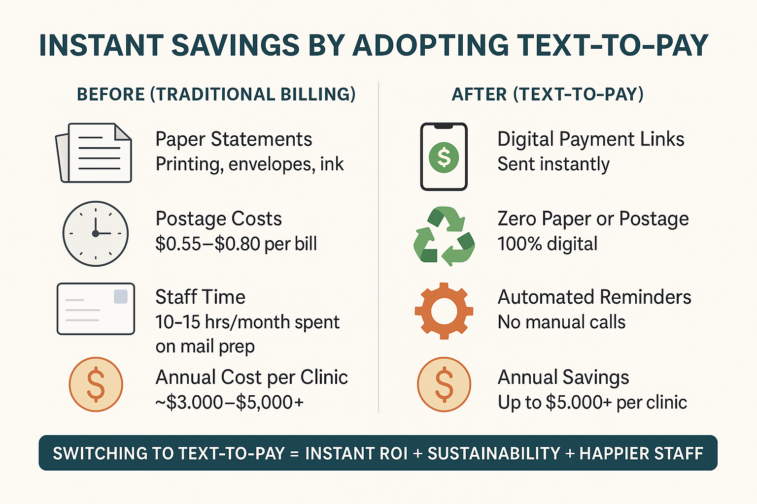 How implementing text-to-pay will save your clinic thousands in operational costs.