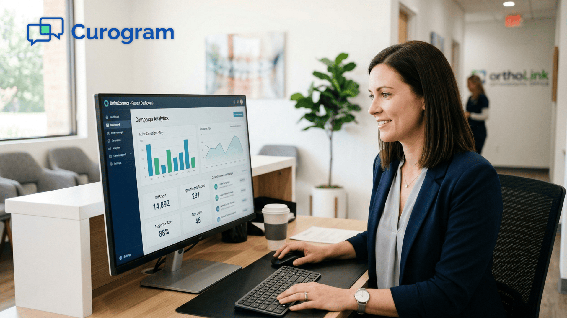 Practice manager reviewing orthodontic recall campaign analytics on desktop