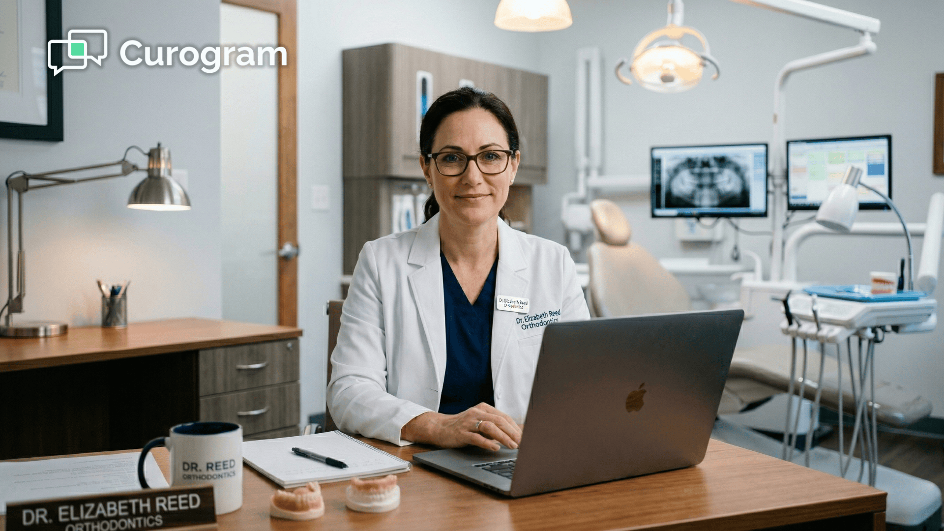 Orthodontist conducting a HIPAA-compliant video visit at a Cloud 9 orthodontic practice