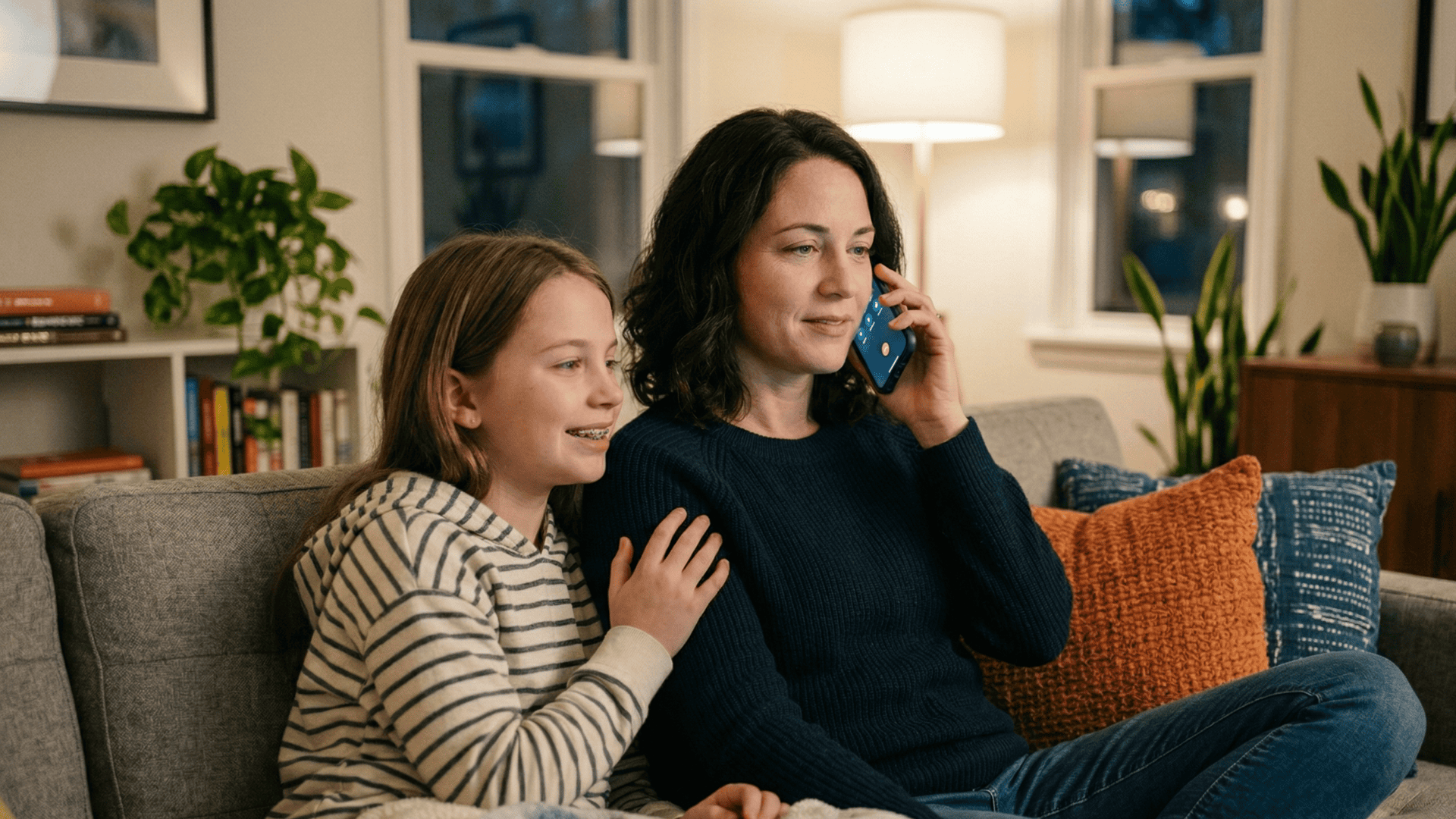 Parent video calling orthodontist from home using a text-link virtual visit — no app needed