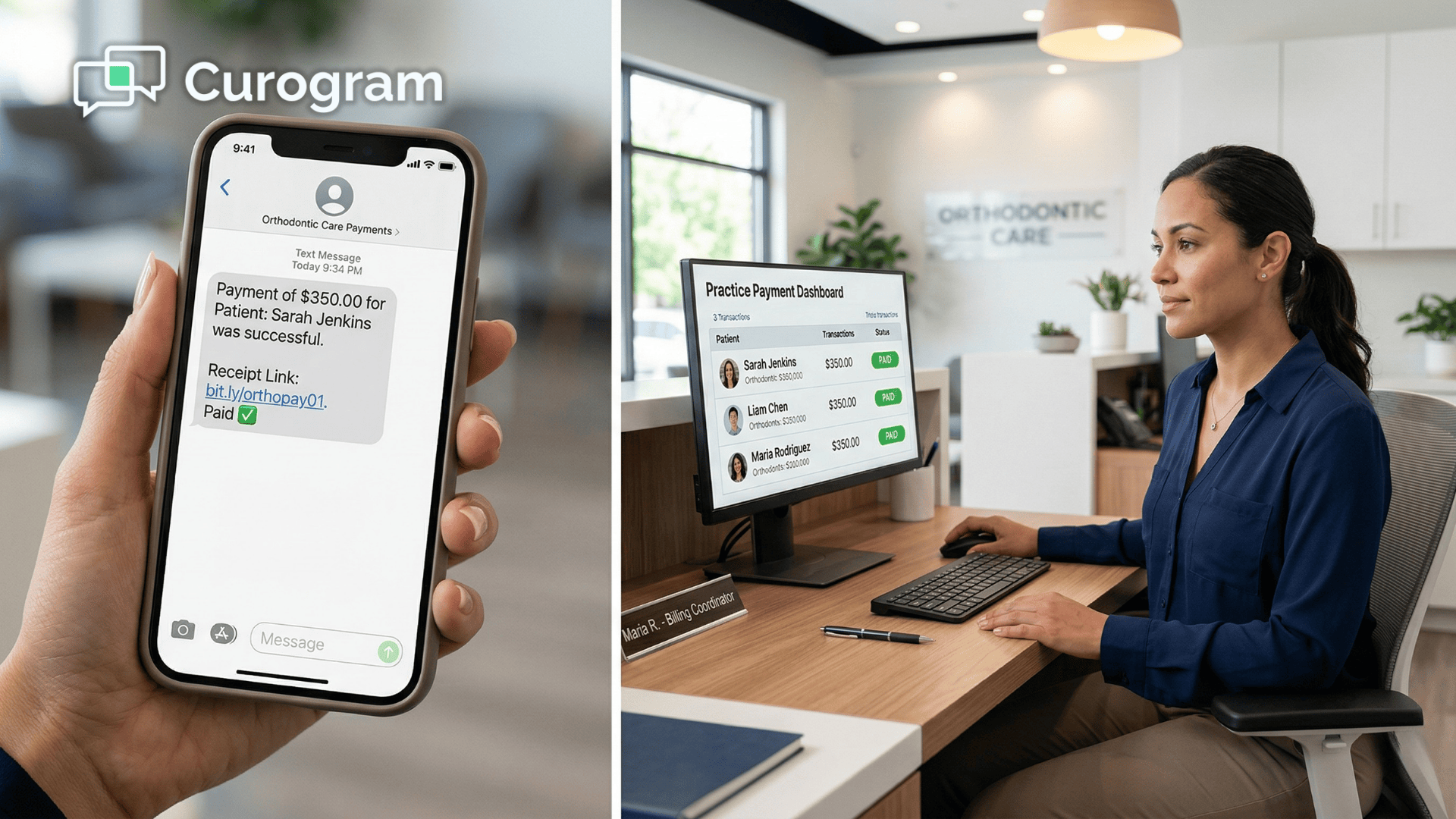 Billing coordinator reviews Cloud 9 text-to-pay dashboard after recovering failed auto-pay