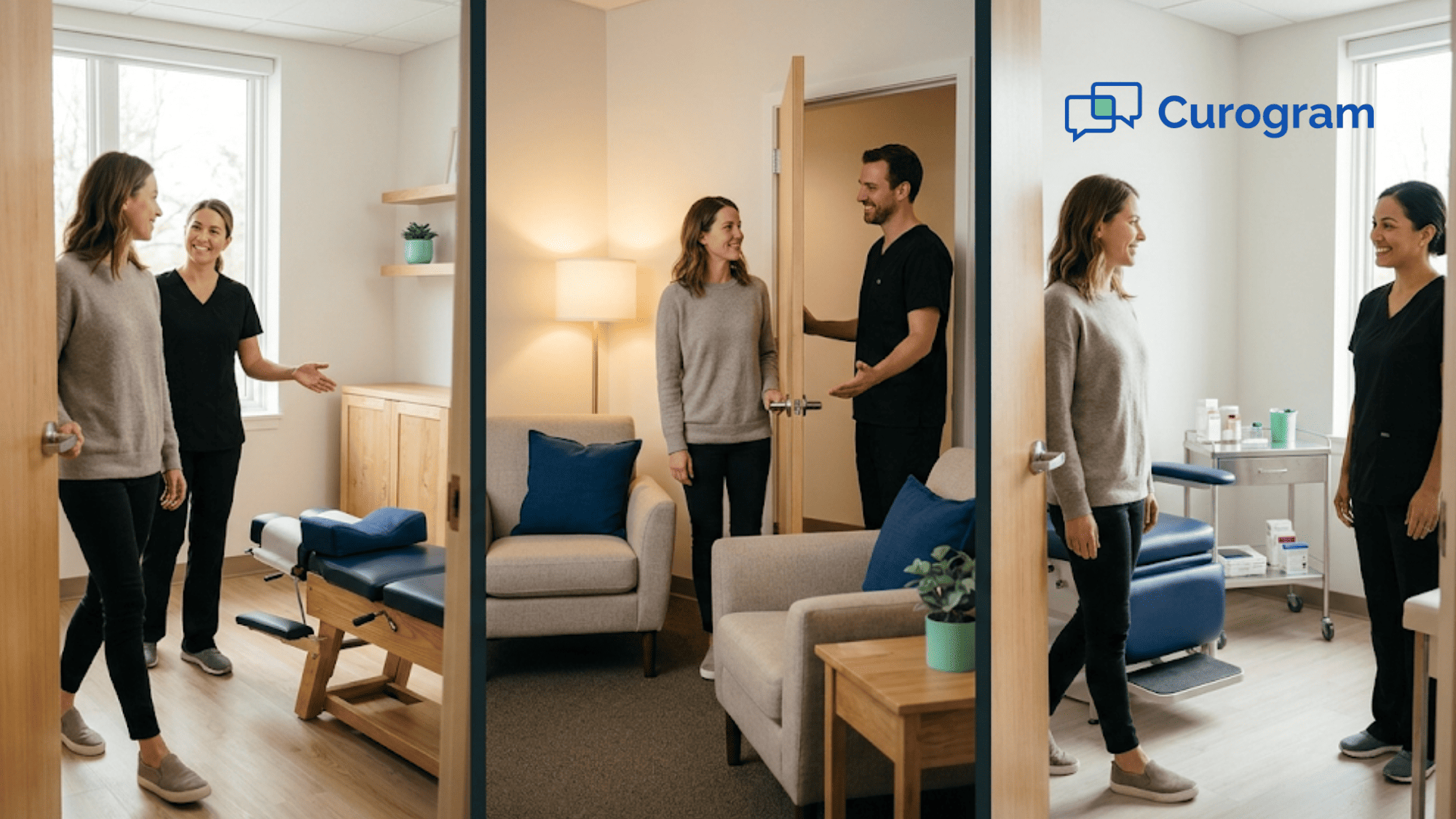 Three clinic locations of one practice greet the same relaxed patient