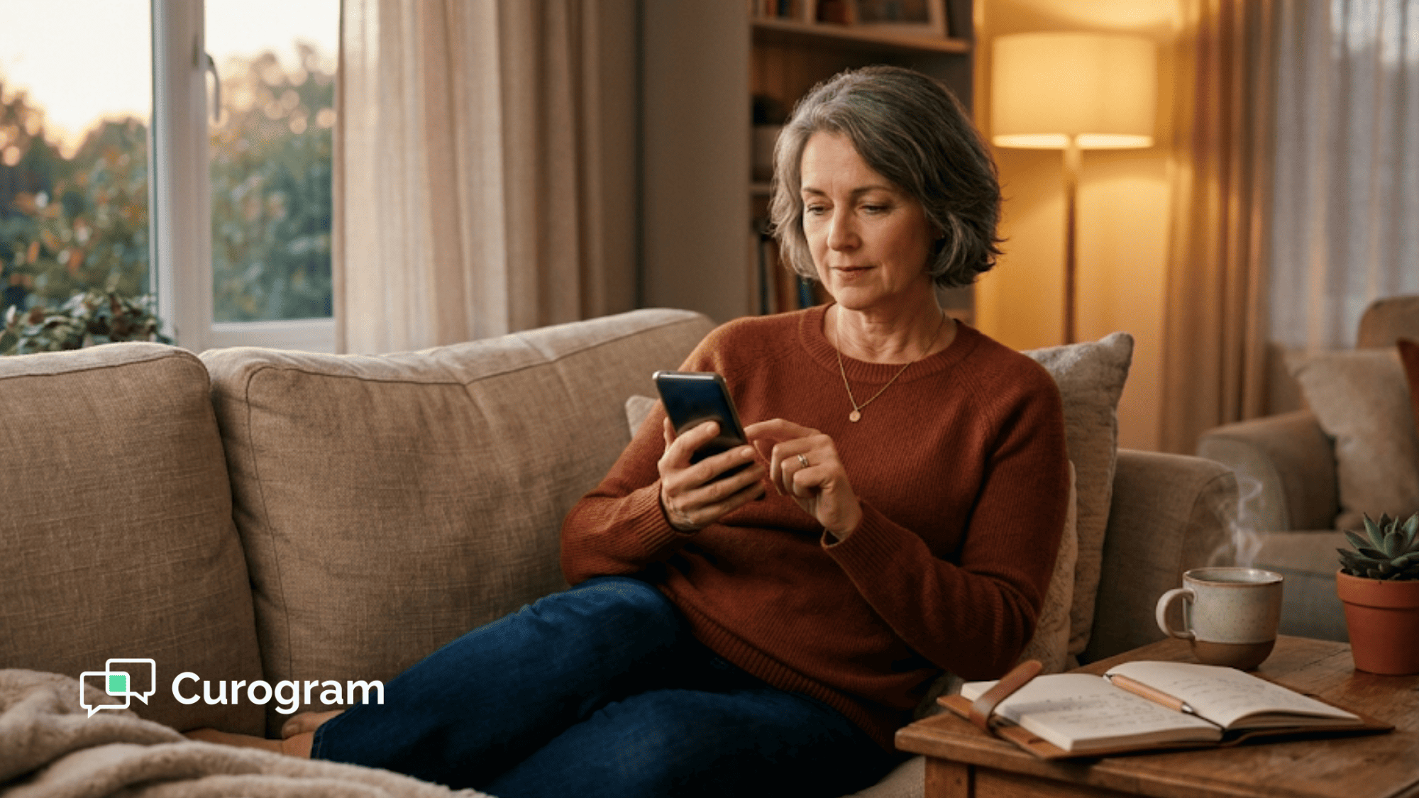 Patient completing digital intake form on her phone at home