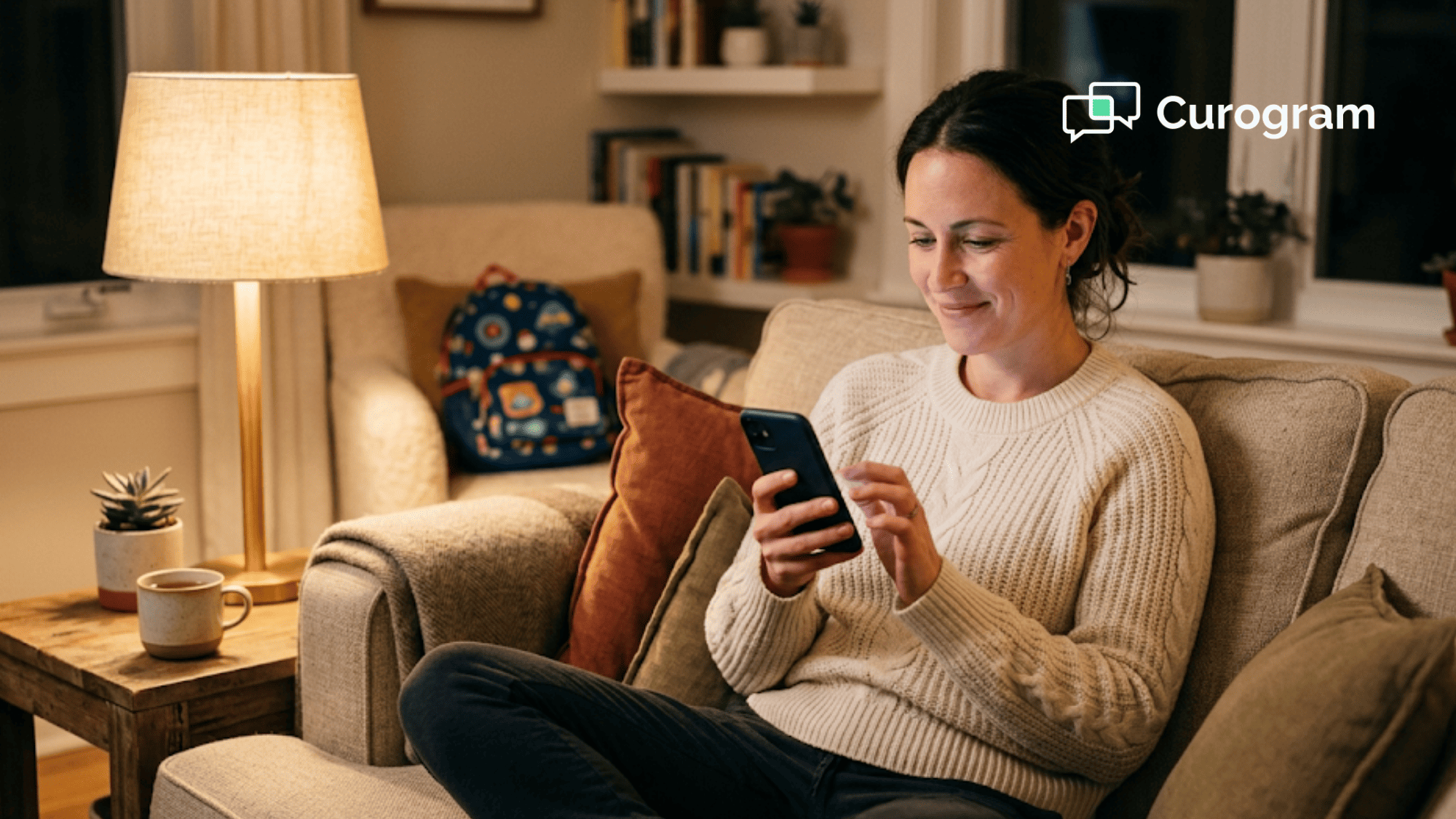 Parent completing Dolphin orthodontic digital intake forms on her mobile phone at home before her child's pre-consultation visit
