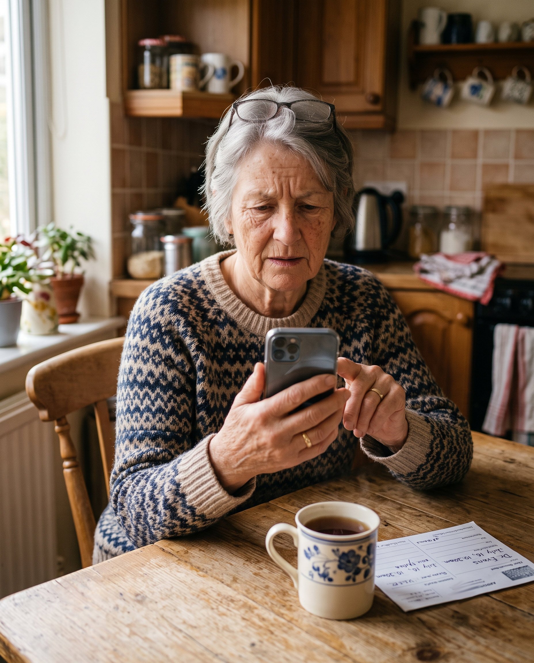Senior woman checking a digital medical appointment reminder on her smartphone
