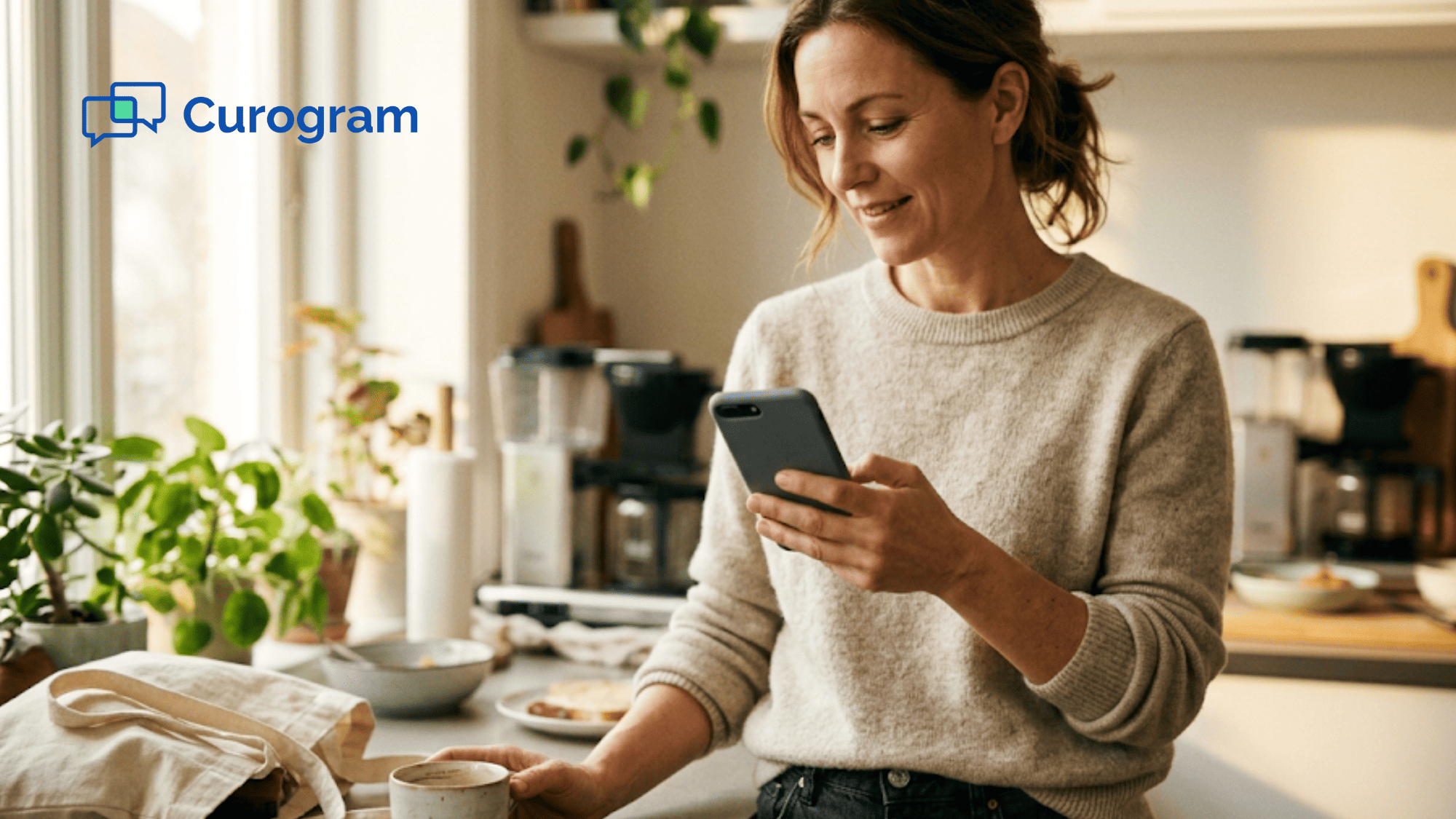 Relaxed person confirming an appointment by text during a normal daily moment at home