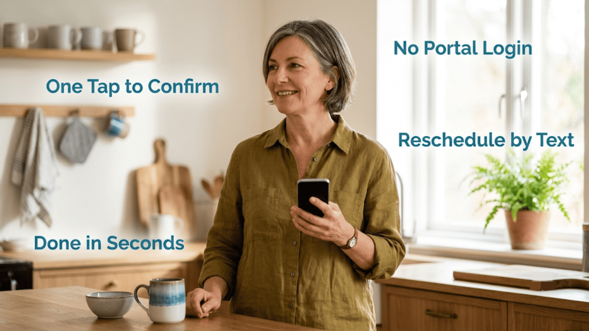 Scene of a patient using two-way text reminders to confirm a CureMD appointment easily