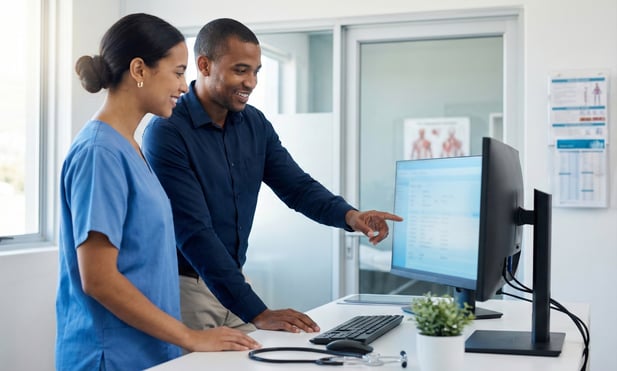 Efficient clinical staff using technology to manage patient care in a modern office
