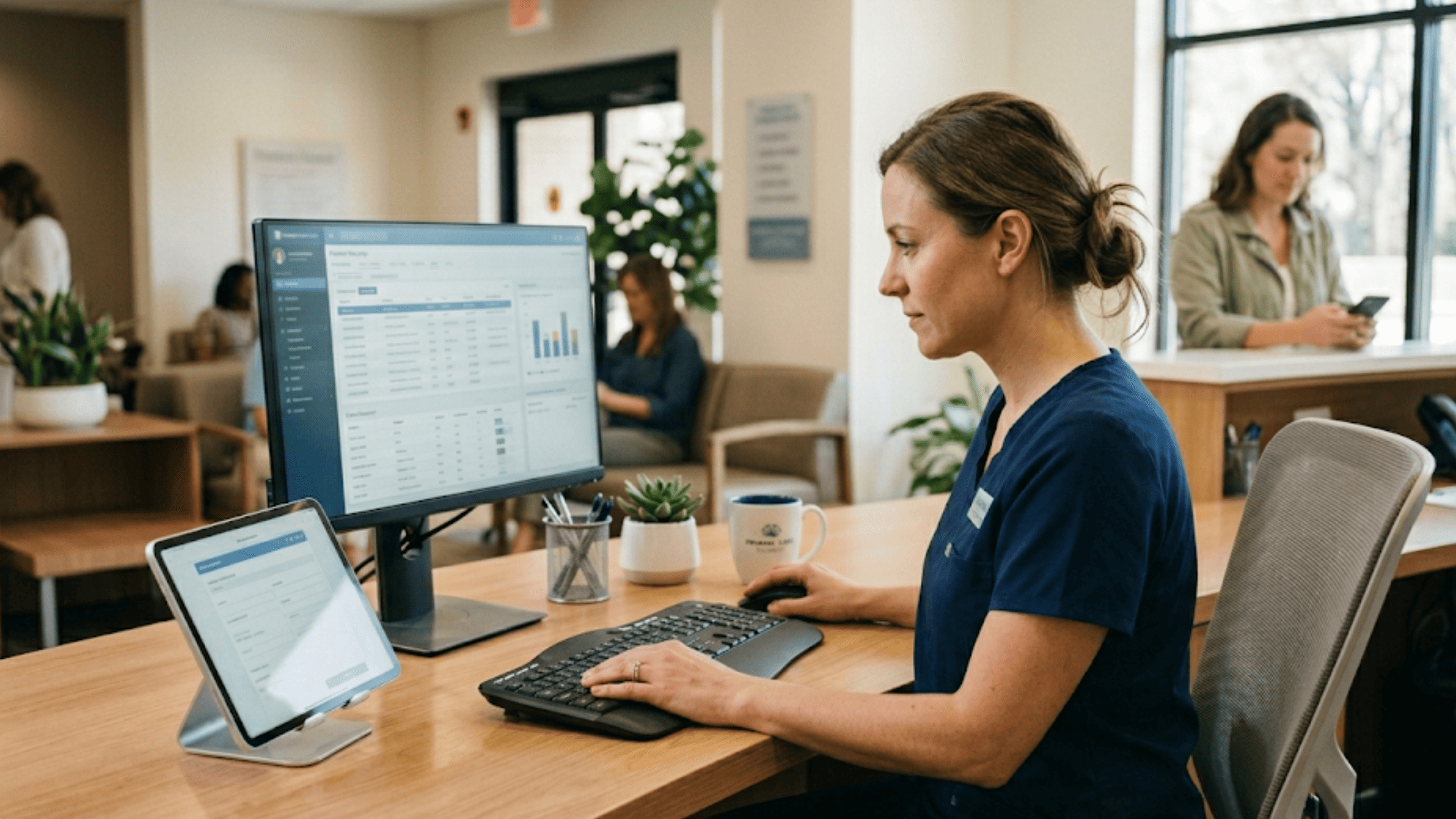 Front desk staff member at a primary care clinic