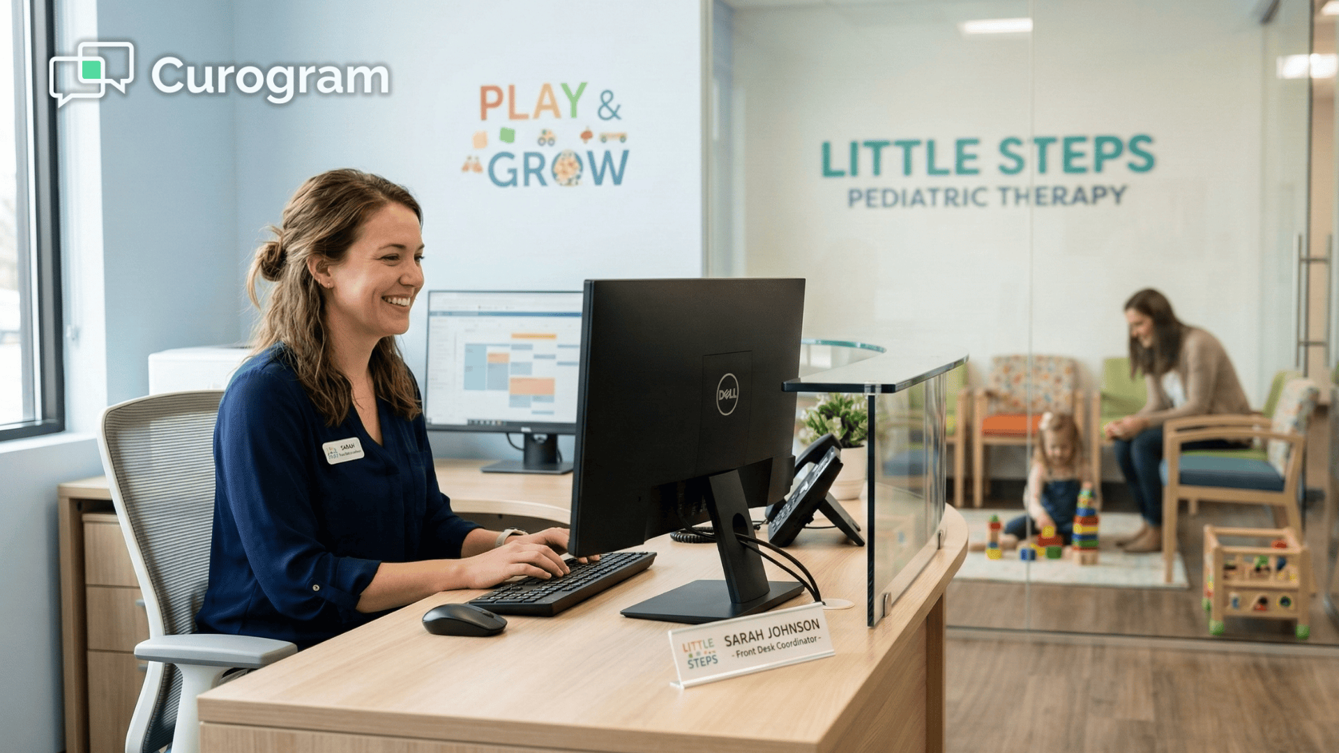 Front desk staff at a paperless pediatric therapy clinic using Fusion Web Clinic automation