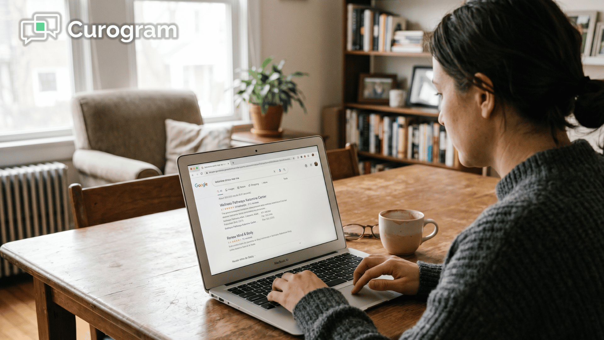 Patient comparing ketamine clinic reviews on Google before booking care