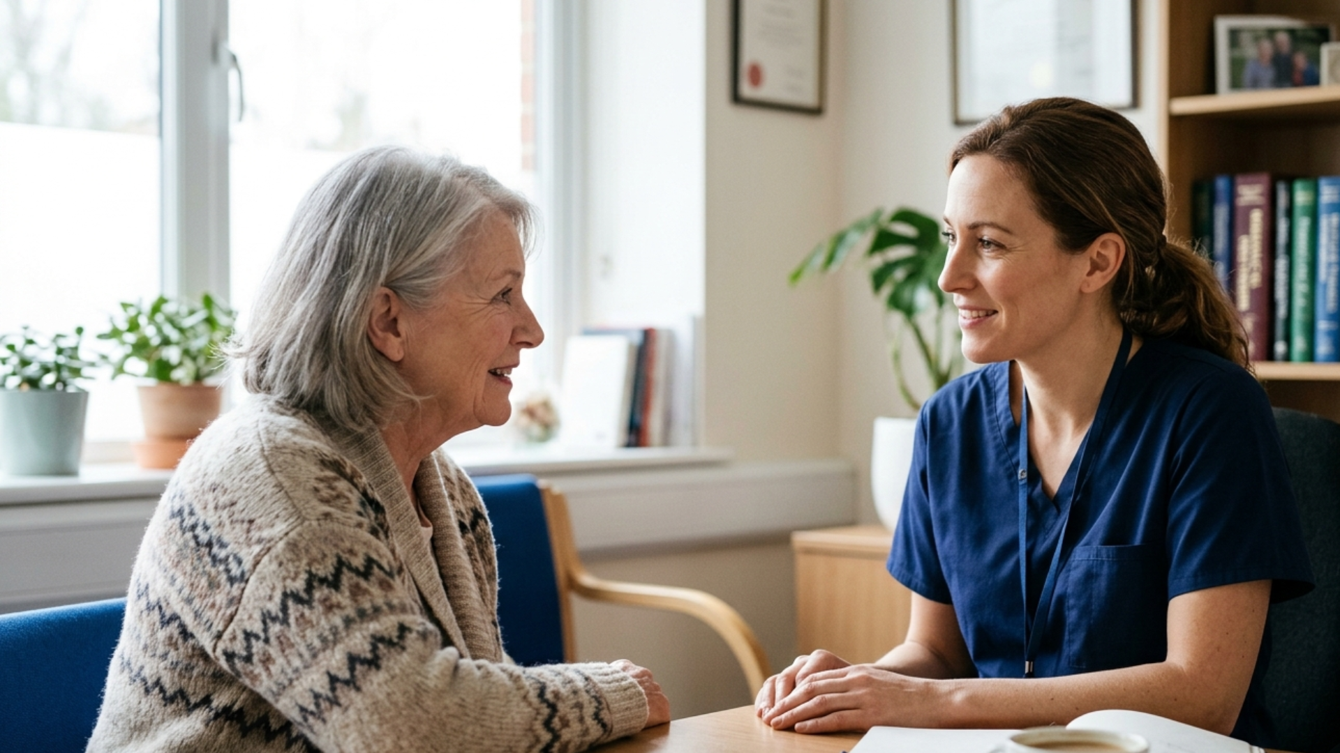 Clinician building patient trust during a calm consultation