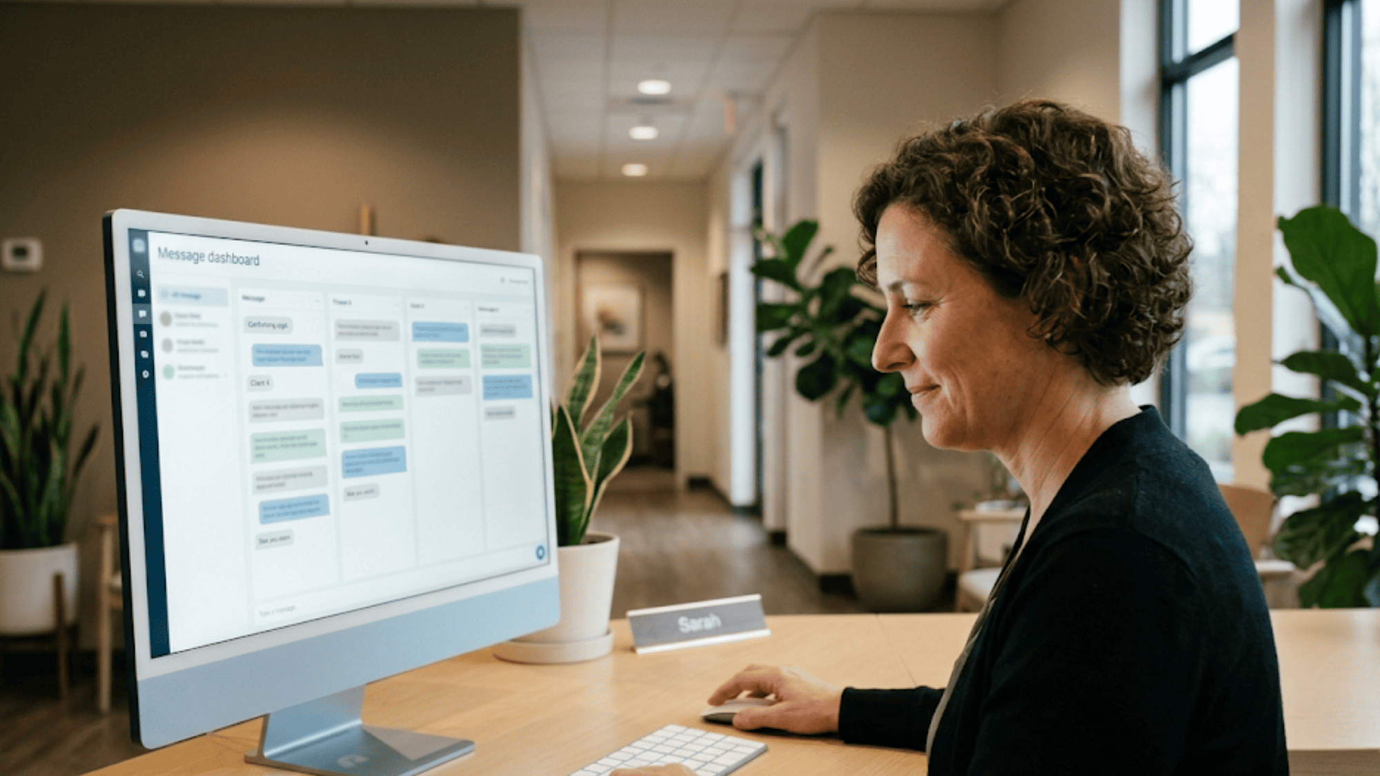 Front-desk staff reviewing confirmed appointments on a 2-way texting dashboard