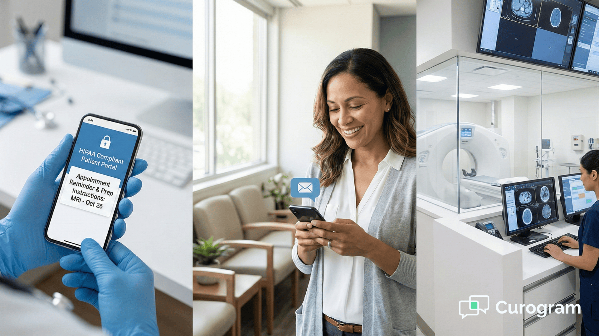 Medical professionals and patients using secure messaging for GE Centricity appointment reminders