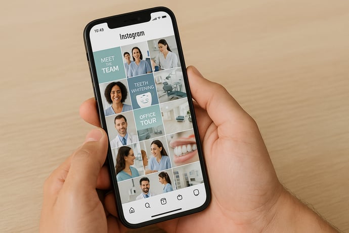 A visually appealing and engaging Instagram feed for a local clinic viewed on a smartphone, showcasing an effective social media strategy.