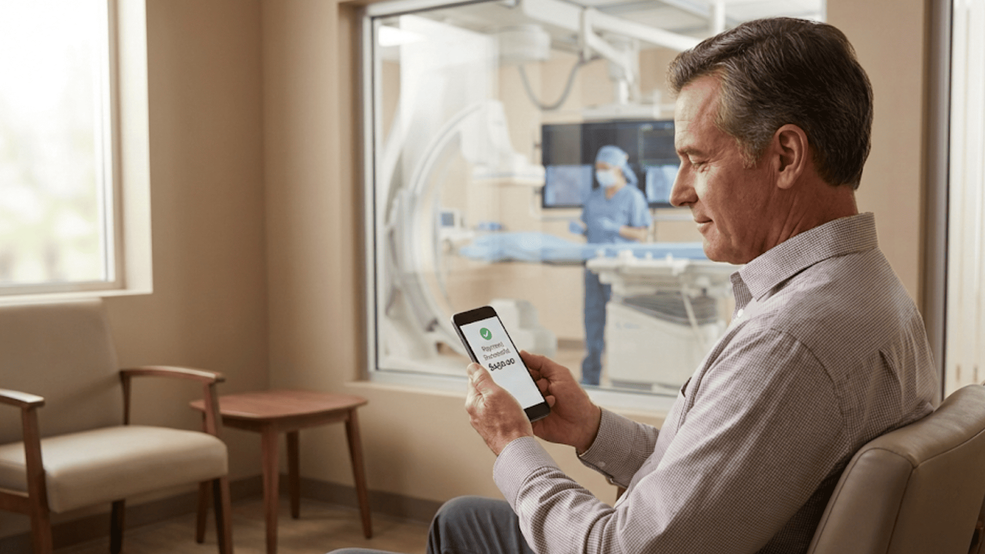 Radiology patient completing secure Text-to-Pay on smartphone