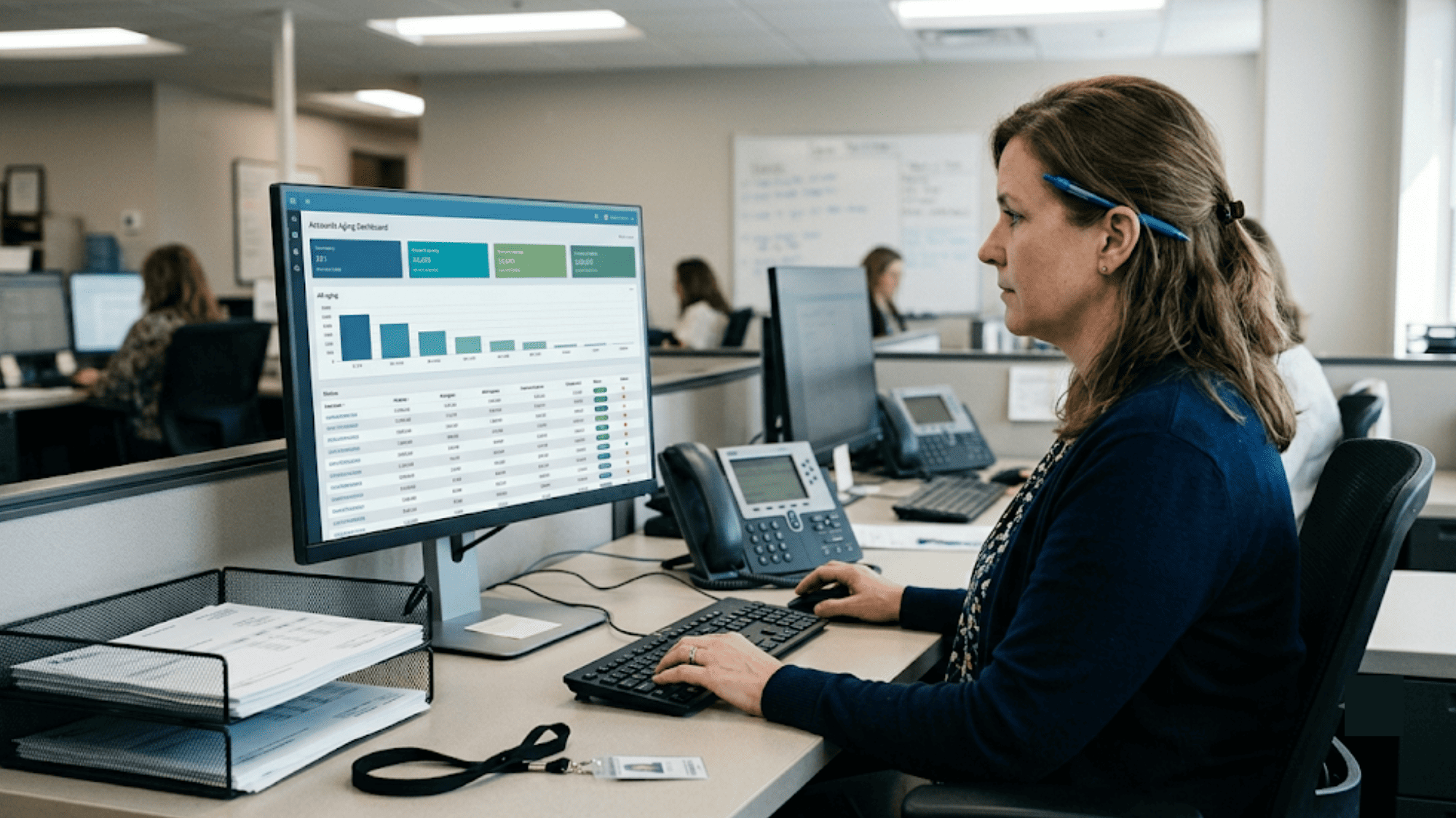 Practice billing desk showing an accounts receivable dashboard of open patient balance