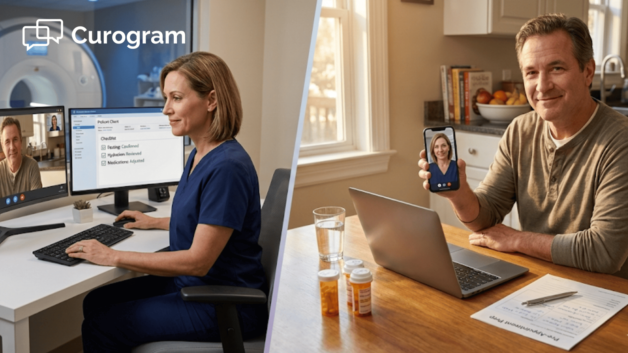 Radiology staff conducting virtual visit with patient on video call before imaging appointment