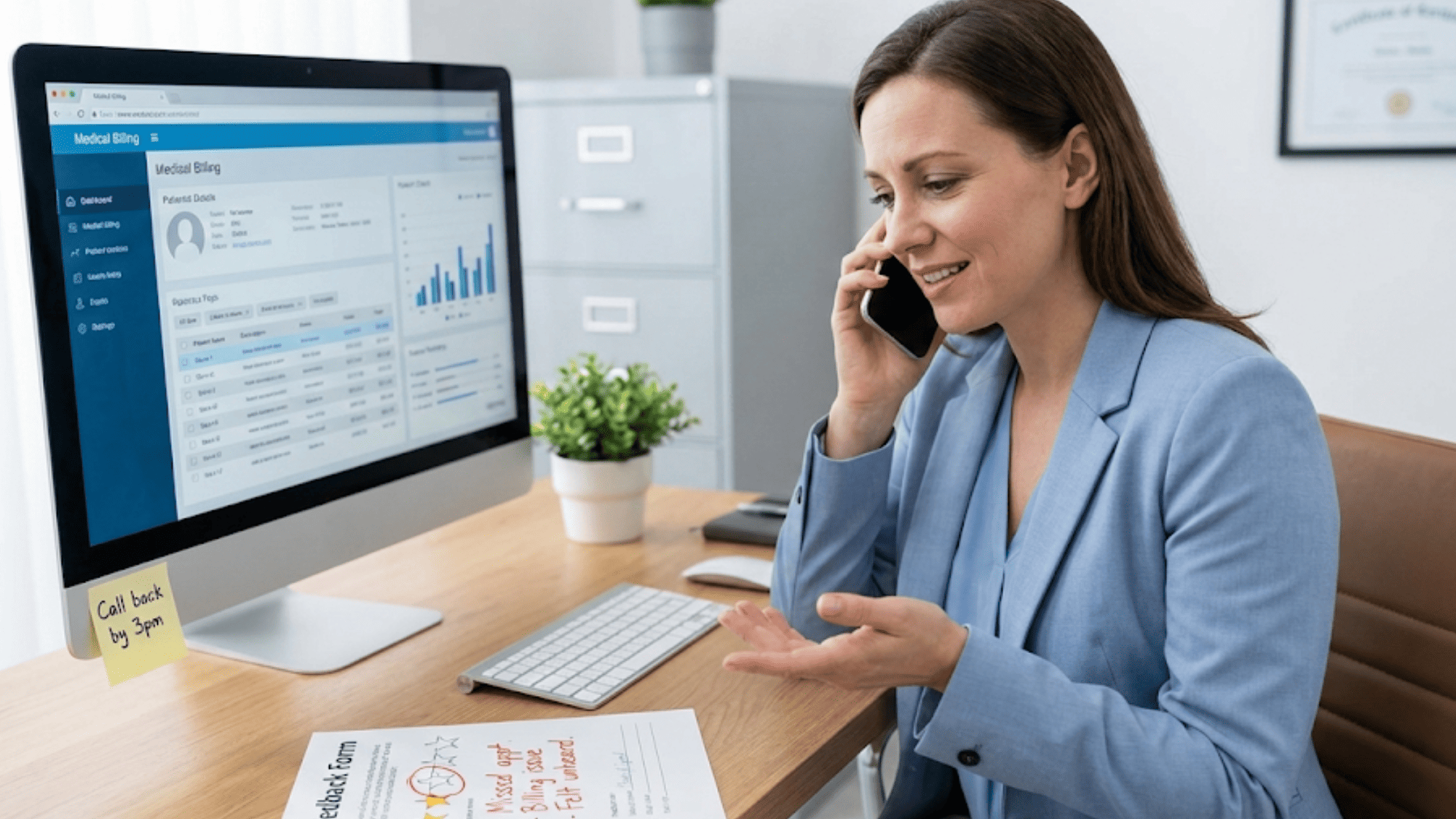 How to Manage Negative Patient Feedback in CollaborateMD-inlineHealthcare office manager making service recovery call