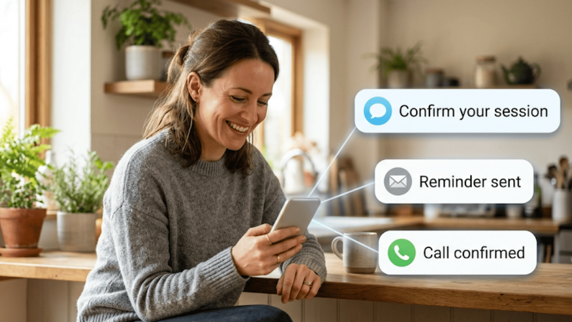 Patient receiving multi-channel therapy reminders on a phone