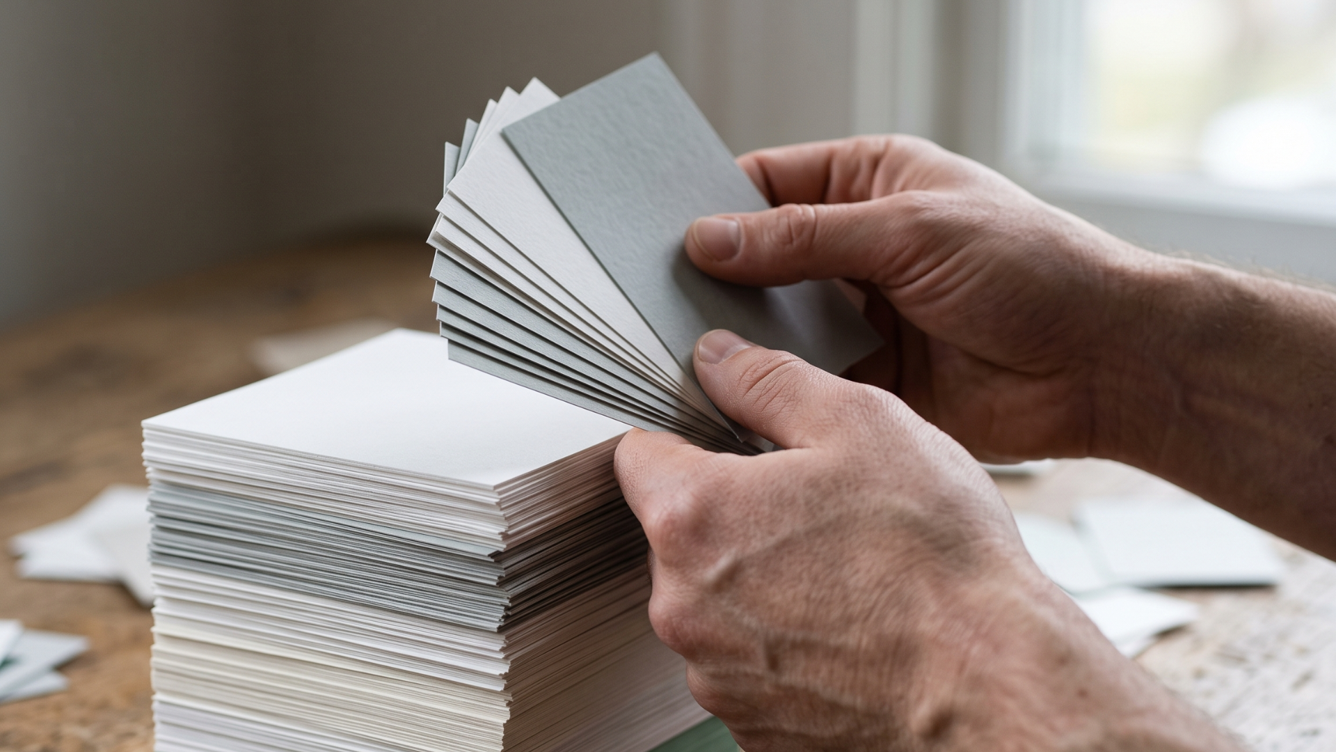 Hands merging patient recall cards into one list for HIPAA-compliant bulk SMS