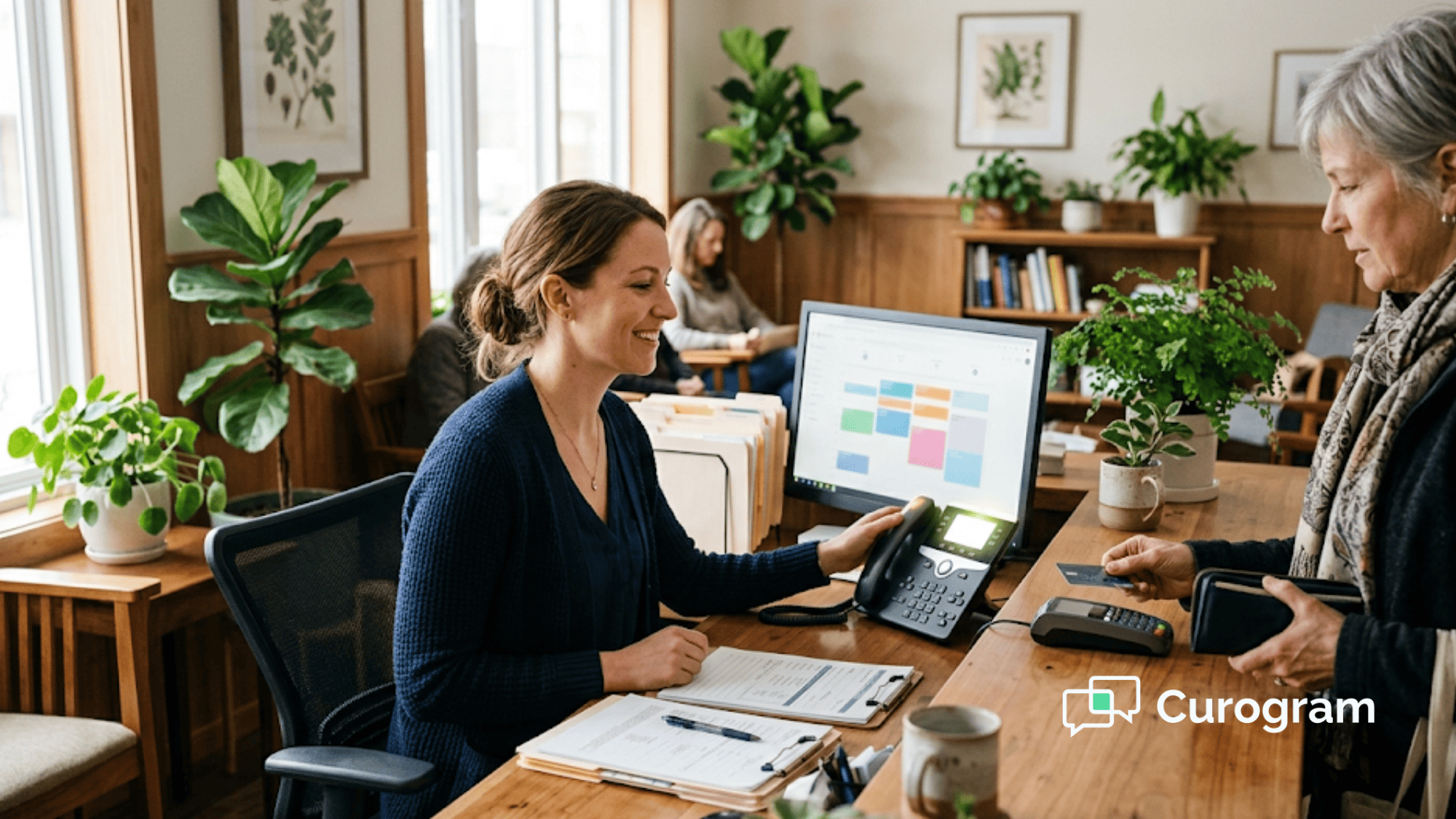 Boutique functional medicine front desk pulled in multiple directions during patient checkout