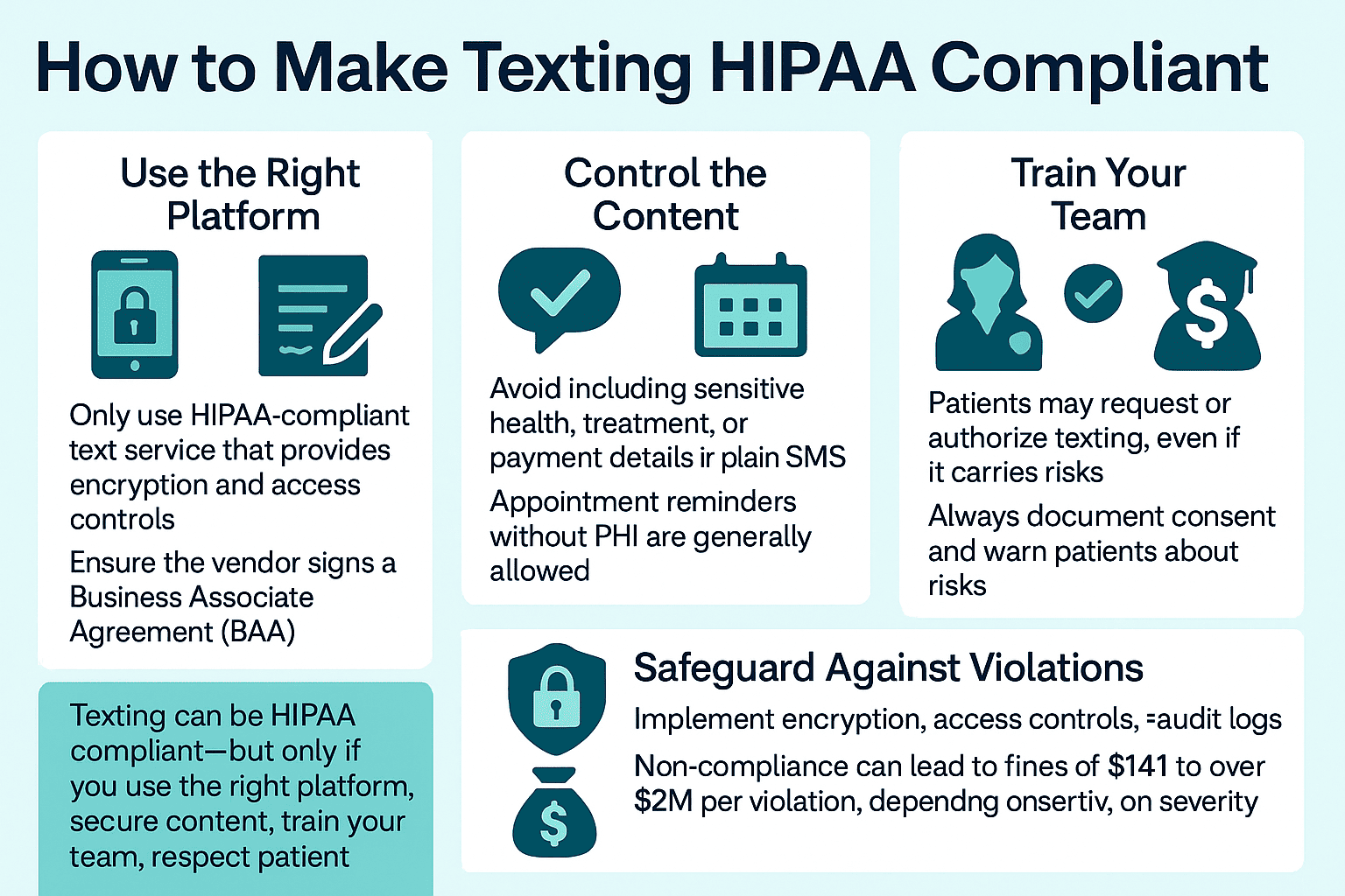 A summary on the requirements of how to make text messaging HIPAA compliant