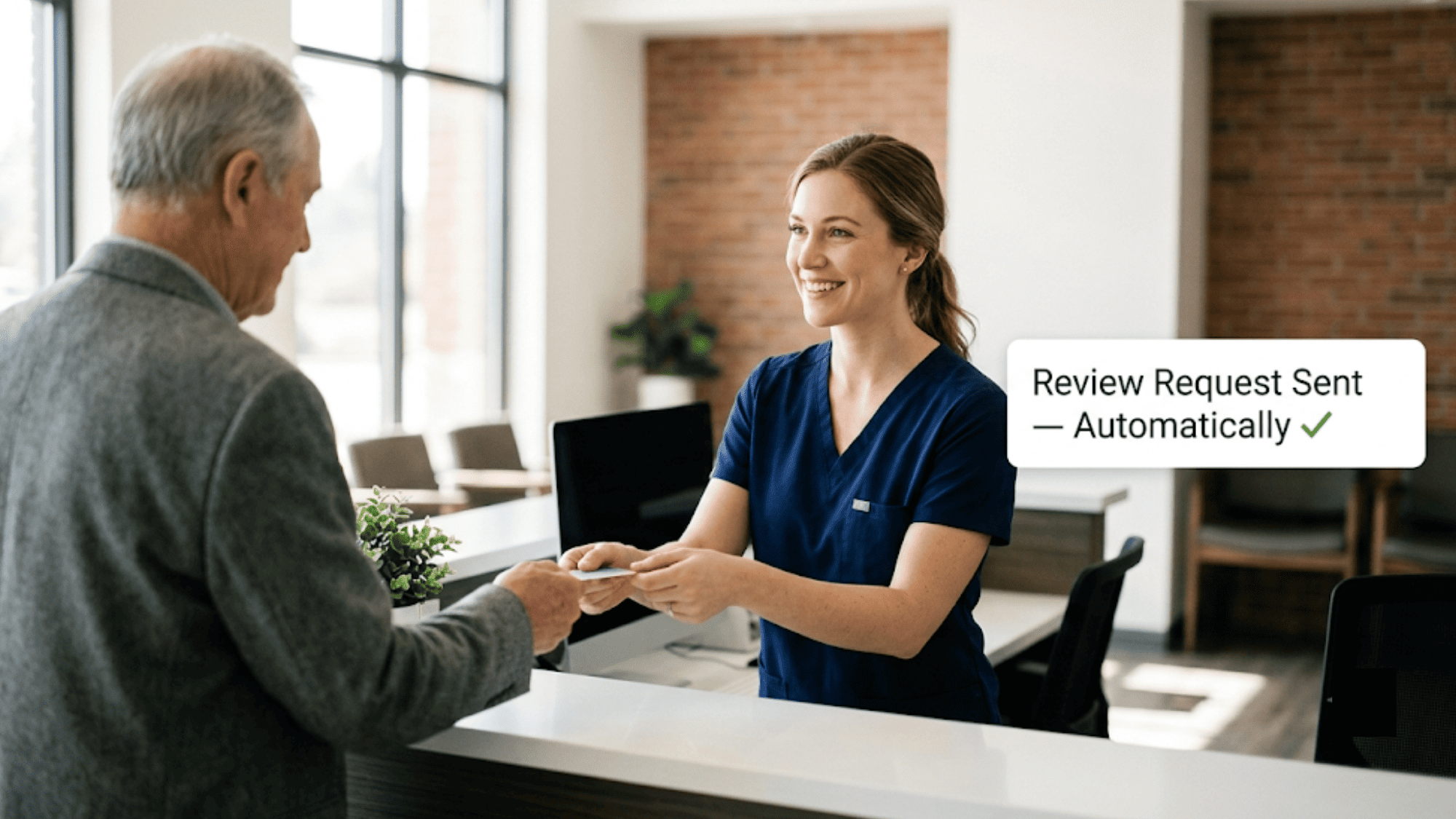 Front desk staff relaxed as a Lytec review request sends automatically with no staff effort