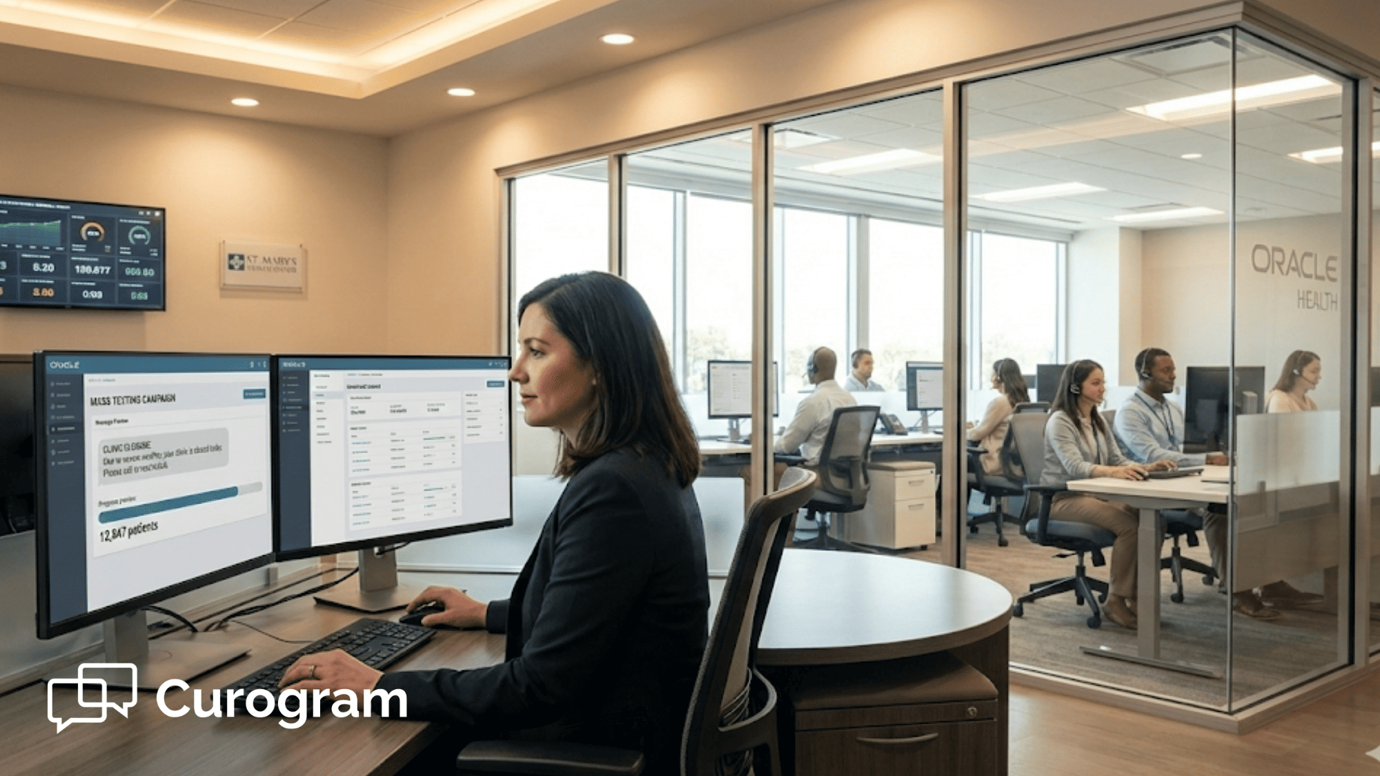 Hospital staff member using mass texting platform to notify patients