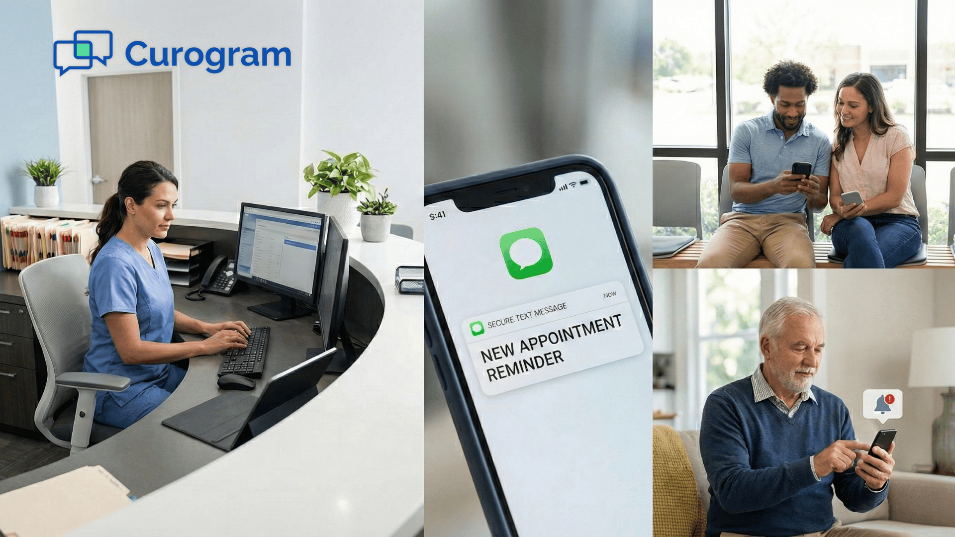 Medical staff sending alerts while patients receive messages on smartphones