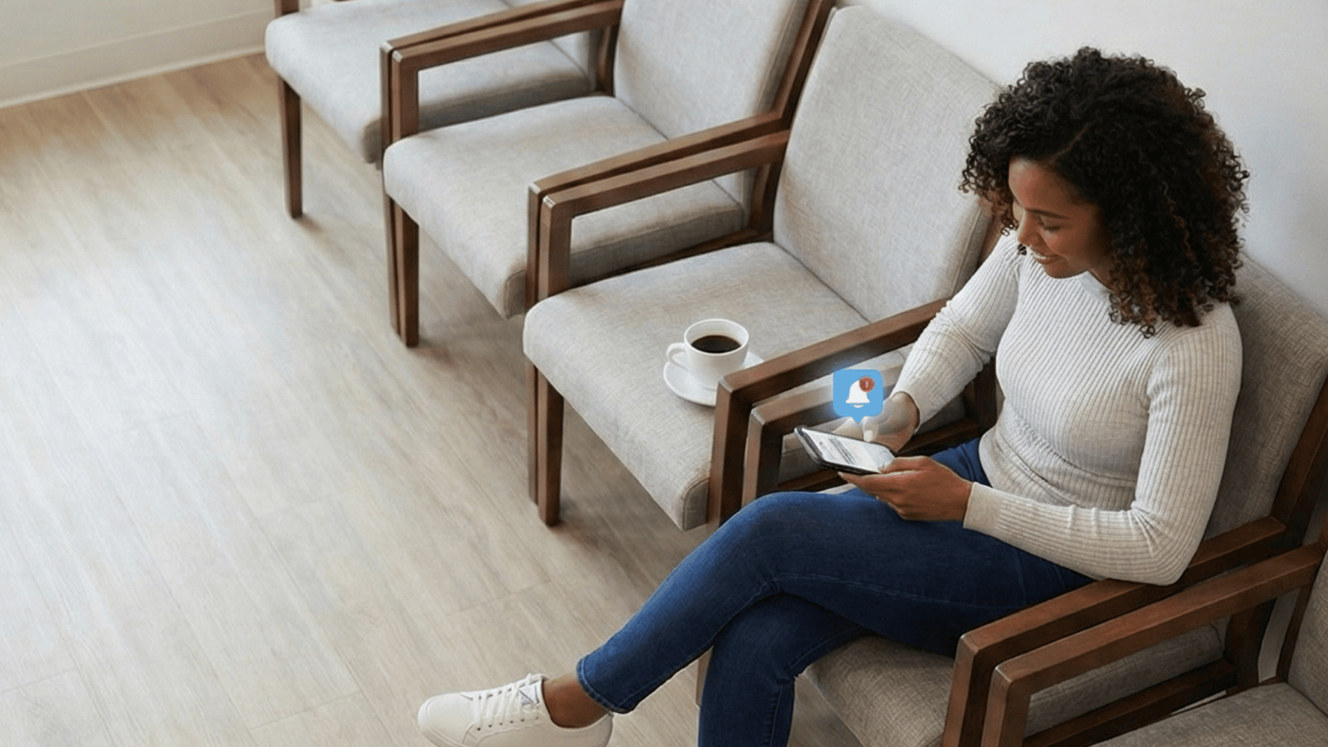 Patient checking in at medical office, confirming appointment on a device