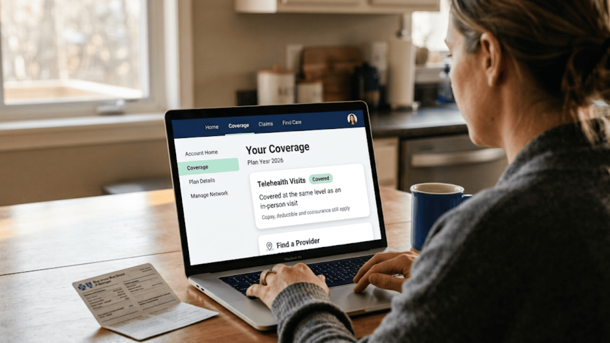 Patient checking telehealth coverage on a health insurance member portal