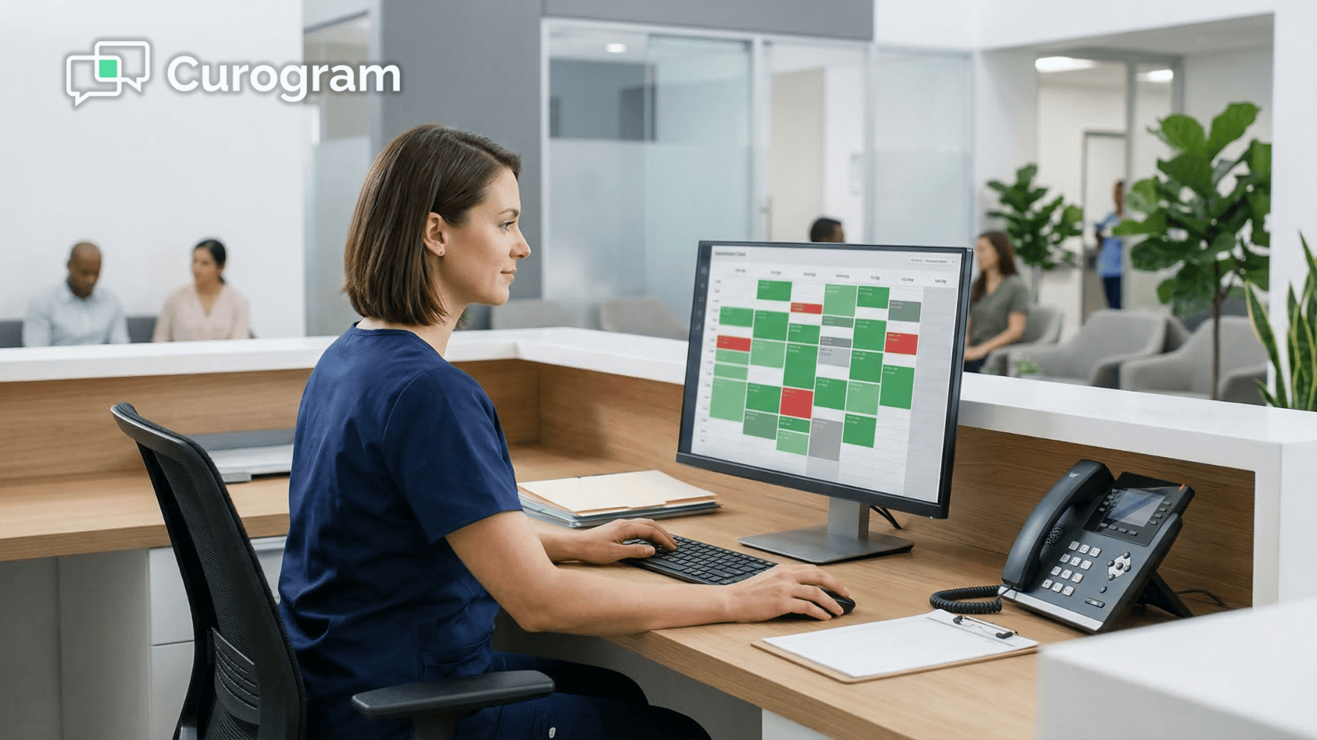 Front desk staff reviewing real-time appointment confirmation dashboard on NextGen