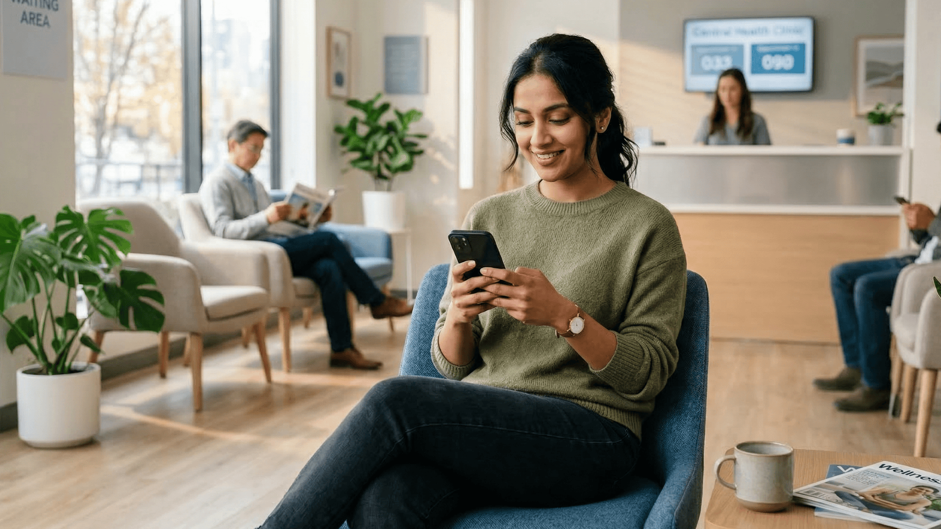 Patient confirming medical appointment via text message on smartphone