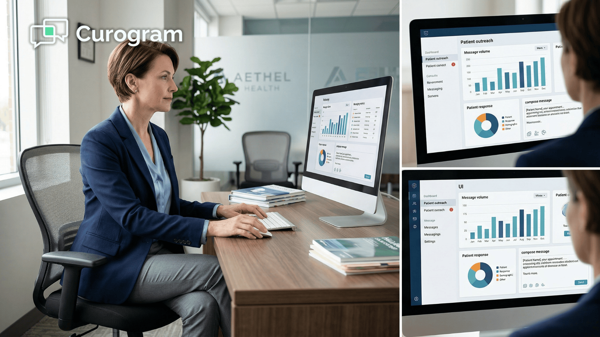 Healthcare operations manager reviewing NextGen patient outreach dashboard on desktop